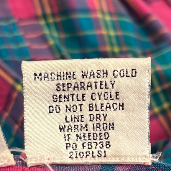 Vintage 90s Pleated Plaid Midi Dress Short Sleeves High Low Pink Blue - Picture 10 of 12